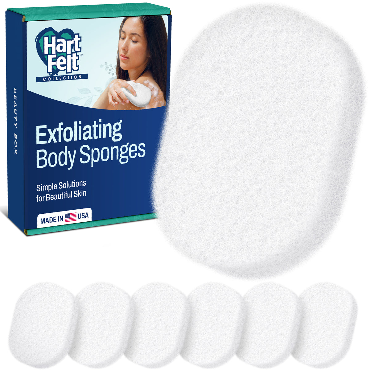 HartFelt white body exfoliating sponge for everyday exfoliation, 7-count