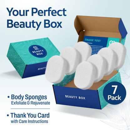 HartFelt Beauty Box contents image showing beauty box, 7 sponges, and thank you card with instructions