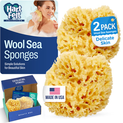 HartFelt Delicate Skin Sea Sponge Beauty Box - 2 Wool Sea Sponges 4 inch