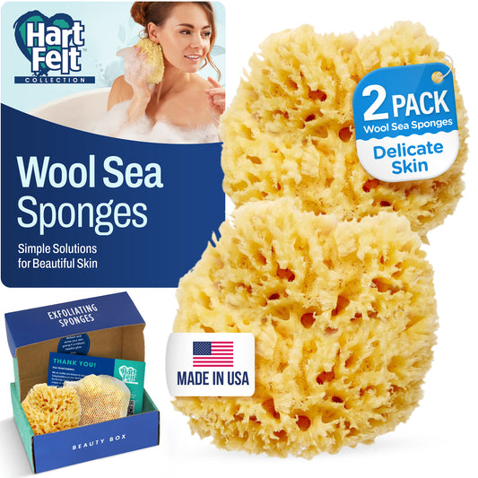 HartFelt Delicate Skin Sea Sponge Beauty Box - 2 Wool Sea Sponges 4 inch